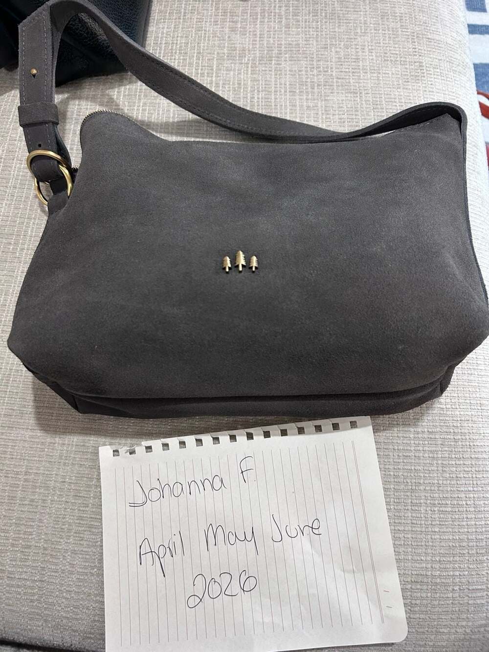 portland leather goods large slouchy grey suede GUC smoke grey